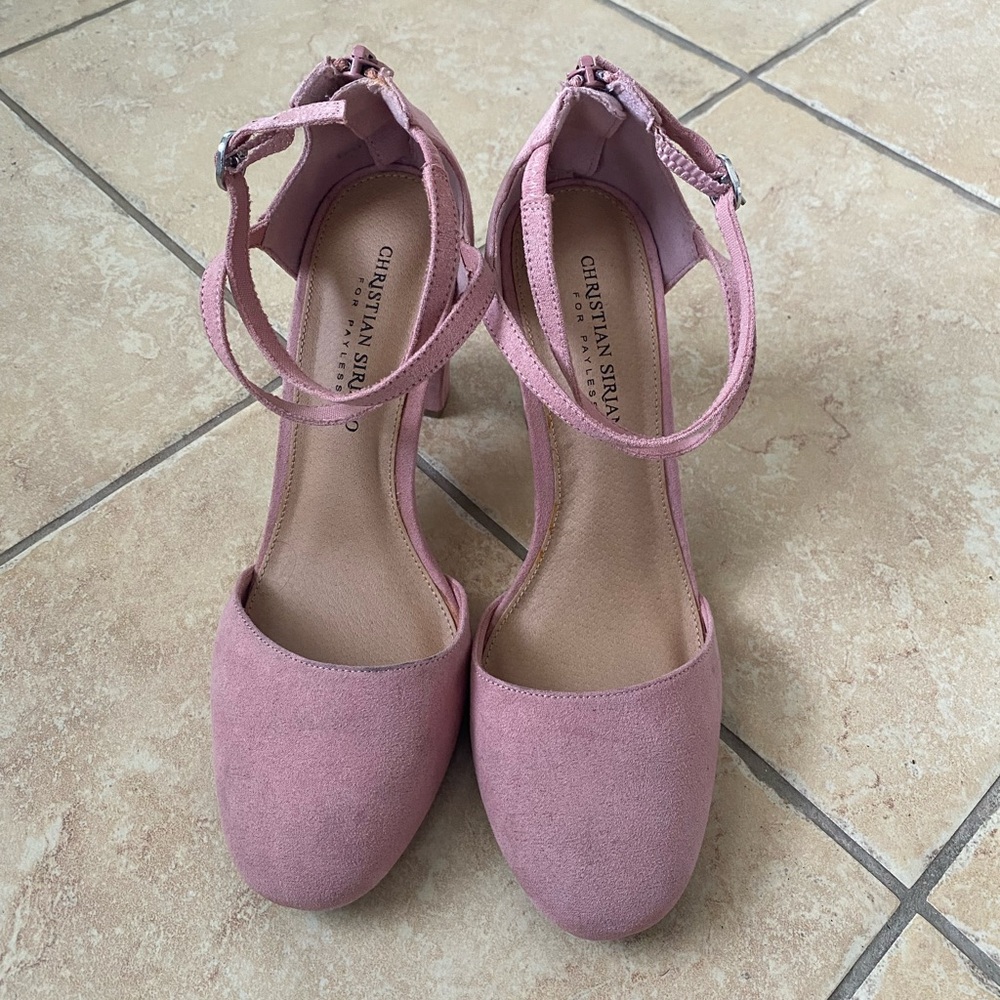 Christian Siriano Blush Pink Double-Ankle Block Heel - Picture 2 of 6